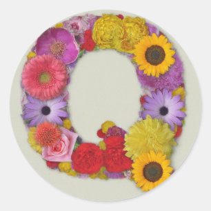 Sticker Rond Alphabet Q en fleurs