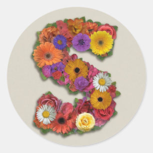 Sticker Rond Alphabet S en fleurs