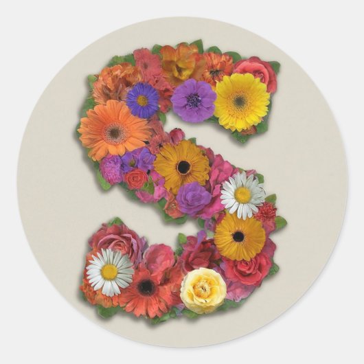 Sticker Rond Alphabet S en fleurs (Devant)