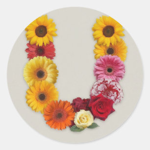 Sticker Rond Alphabet U en fleurs