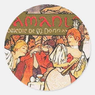 Sticker Rond Alphonse (Alfons) Mucha : Amants