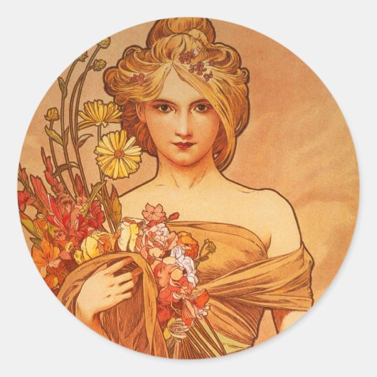 Sticker Rond Alphonse (Alfons) Mucha Bouquet (Devant)