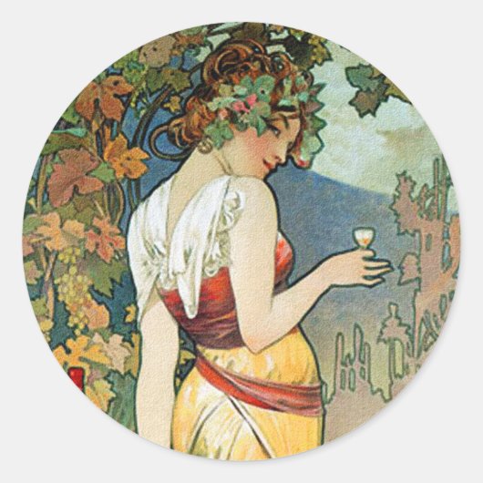 Sticker Rond Alphonse (Alfons) Mucha : Cognac - Art Nouveau (Devant)