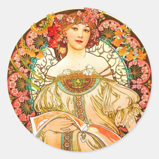 Sticker Rond Alphonse Mucha Art Nouveau Daydream (Devant)