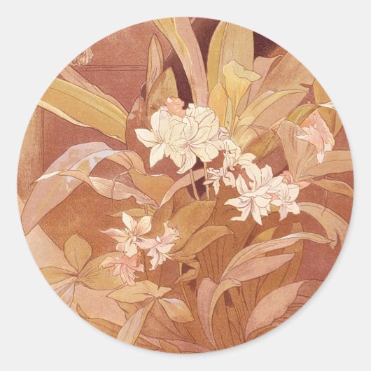 Sticker Rond Alphonse Mucha Art Nouveau Détail floral (Devant)