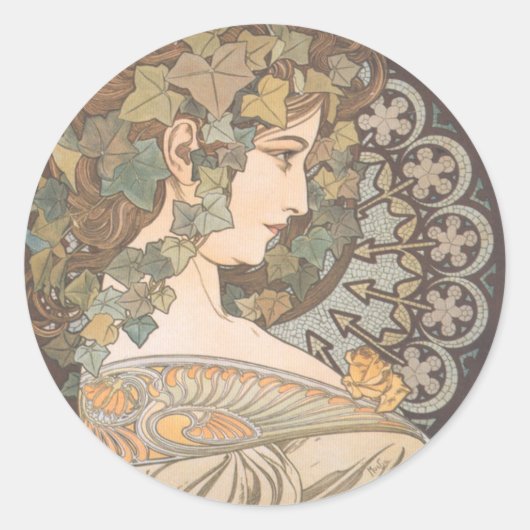 Sticker Rond Alphonse Mucha - Erin (Devant)