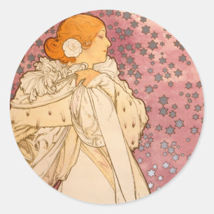 Sticker Rond Alphonse Mucha La Dame Aux Camelias : Art Nouveau