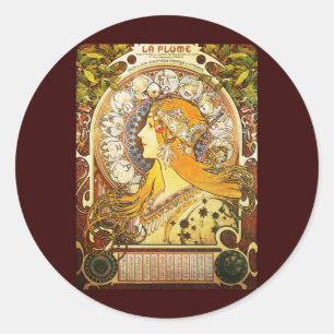 Sticker Rond Alphonse Mucha La Plume