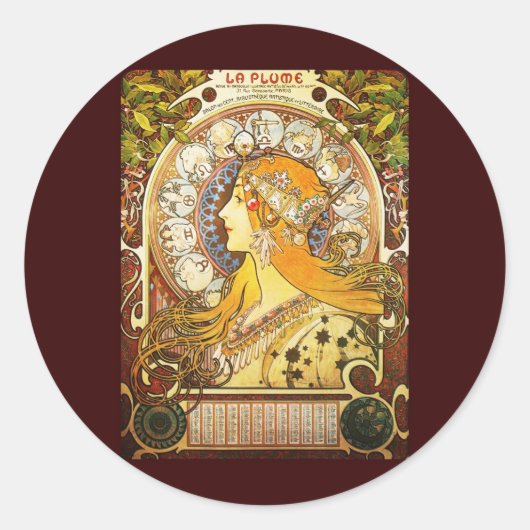 Sticker Rond Alphonse Mucha La Plume (Devant)