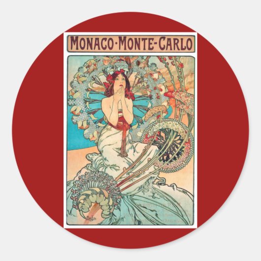 Sticker Rond Alphonse Mucha Monaco, Monte-Carlo, 1897 (Devant)