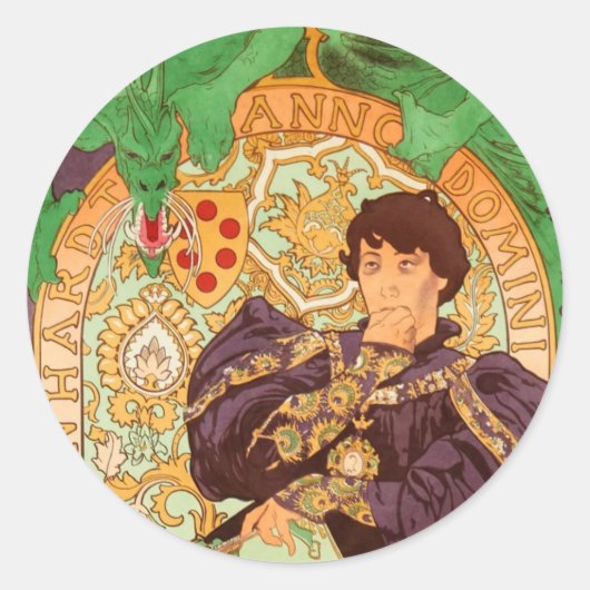 Sticker Rond Alphonse Mucha Prince et Dragon (Devant)