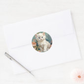 Sticker Rond Alphonse Mucha Style Chat blanc (Enveloppe)