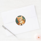 Sticker Rond Alphonse Mucha Style Chat orange (Enveloppe)