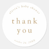 Sticker Rond ALYSSA Gold Unique Baby shower simple Merci (Devant)