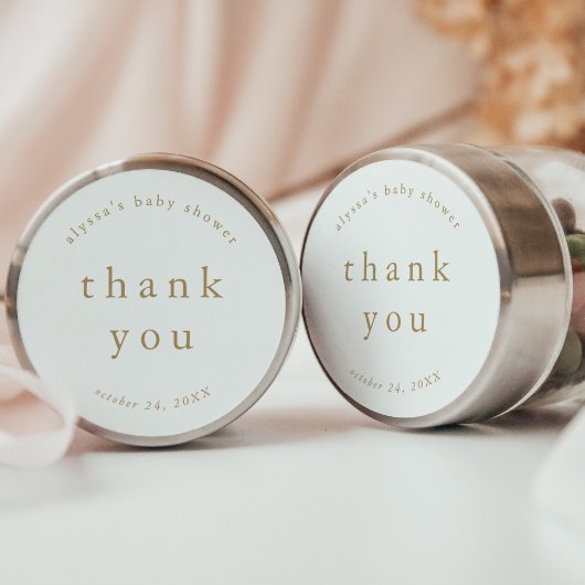 Sticker Rond ALYSSA Gold Unique Baby shower simple Merci