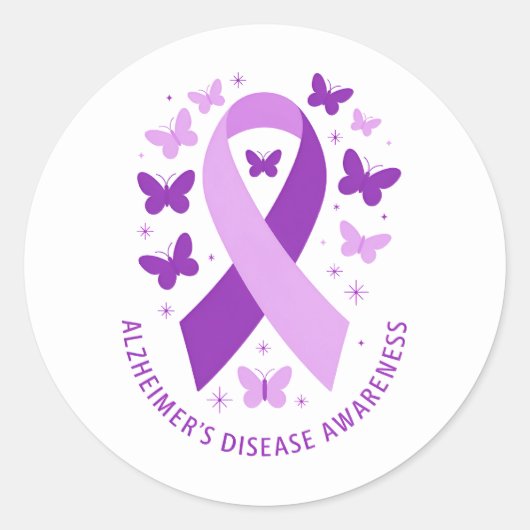 Sticker Rond Alzheimer's Disease Awareness Purple Ribbon (Devant)