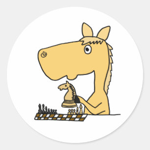Sticker Rond AM cheval jouant la bande dessinée d'échecs