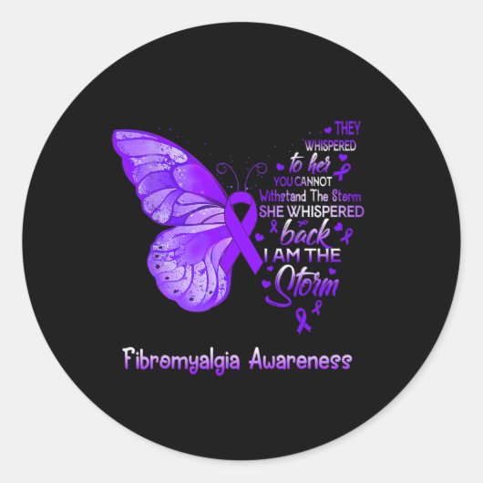 Sticker Rond Am Le Papillon de sensibilisation à la Fibromyalgi (Devant)