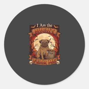 Sticker Rond Am Nuit Me Fait Peur Halloween Pug Lune Tombale