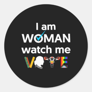 Sticker Rond Am Woman Me Watch Vote 1