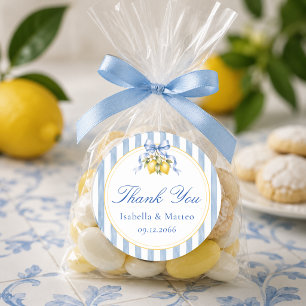 Sticker Rond Amalfi Bleu Ruban Citron Citrus Fête Merci