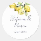 Sticker Rond Amalfi italien tuiles bleu citrons modèle (Devant)