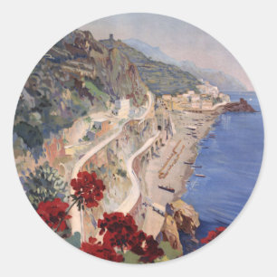 Sticker Rond Amalfi Napoli Italie Vintage Italie affiche de voy