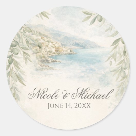 Sticker Rond Amalfi Reverie — Mediterranean Coastal Wedding (Devant)