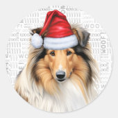 Sticker Rond Amant chien de Noël Rough Collie (Devant)