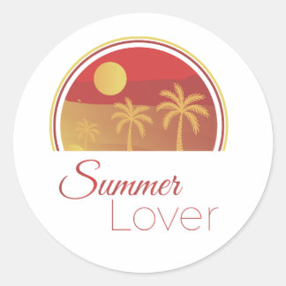 Sticker Rond Amant de l'été Rétro Coucher de soleil Palmiers Tr