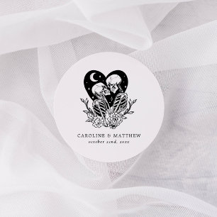 Sticker Rond Amants jusqu'à la mort Squelettes et roses Mariage