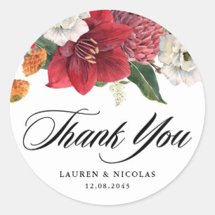 Sticker Rond Amaryllis botanique et mamans Mariage Merci