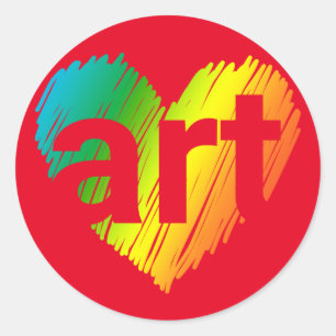 Sticker Rond Amateur d'art, Grand Cœur avec le mot Art, Art Cré