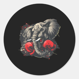 Sticker Rond Amateur de boxe éléphant Gants de boxe Kickboxing