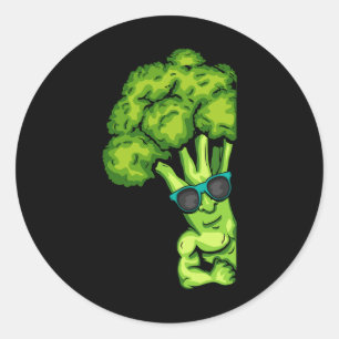 Sticker Rond Amateur de brocolis Légumes sains Gymnastique Fitn