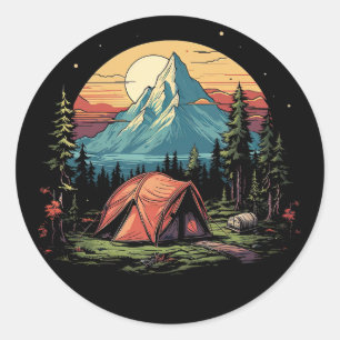 Sticker Rond Amateur de camping et de randonnée drôle
