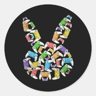 Sticker Rond Amateur de jeux vidéo de Pâques Tête de lapin Amou