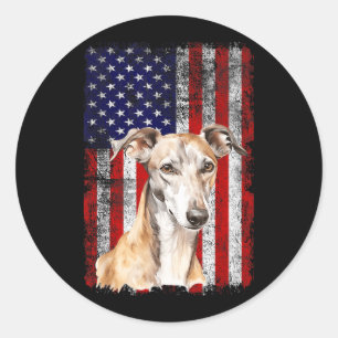 Sticker Rond Amateur de lévrier Drapeau américain 4 juillet Pat