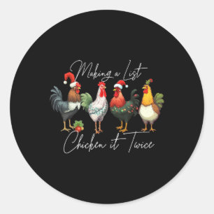 Sticker Rond Amateur de poulet de Noël Chapeau de Père Noël lum