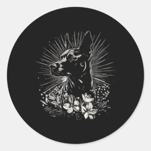 Sticker Rond Amateur de style tatouage belge Malinois Retro Chi