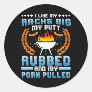 Sticker Rond Amateur de viande J'aime mes racks de porc effiloc