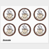 Sticker Rond Amateurs de café haricots et la coupe (Feuille)