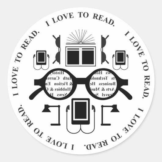Sticker Rond Amateurs de livres Lecture d'objets Motif (Devant)
