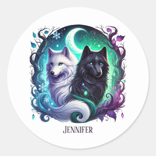 Sticker Rond Amateurs de loups mignonnes personnalisables (Devant)