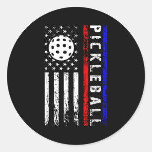 Sticker Rond Amateurs de Pickleball 4 juillet Drapeau américain