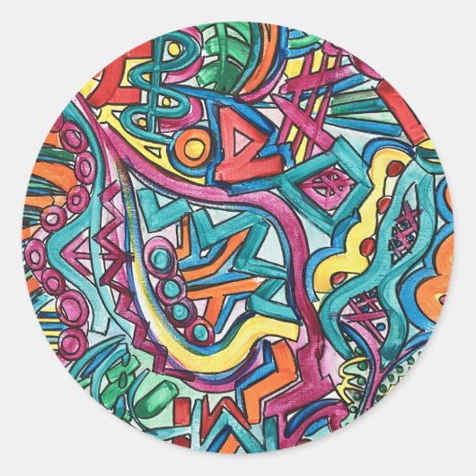 Sticker Rond Amazonia-Hand Painted Abstract Art (Devant)