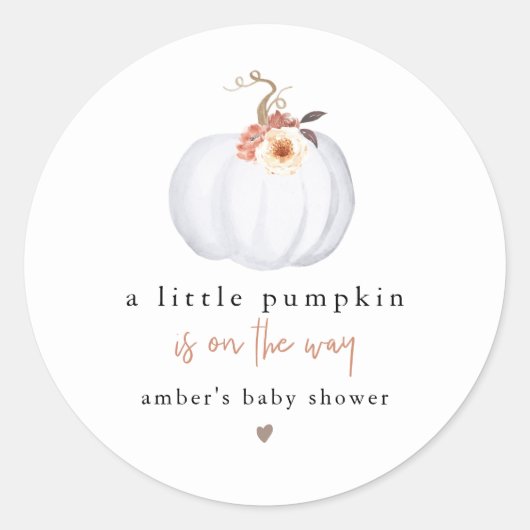 Sticker Rond AMBER Moderne Rustique Petit Baby shower Citrouill (Devant)