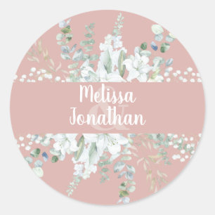 Sticker Rond Ambiance romantique aquarelle fleurie blanche fleu