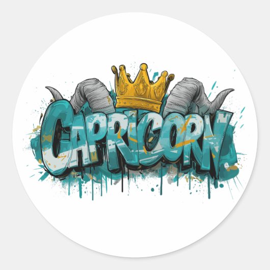 Sticker Rond Ambitieux Capricorne Zodiac Graffiti Airbrush (Devant)