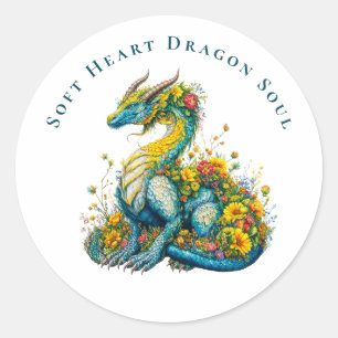 Sticker Rond Âme de Dragon Cœur Doux Art de Dragon Floral Fanta